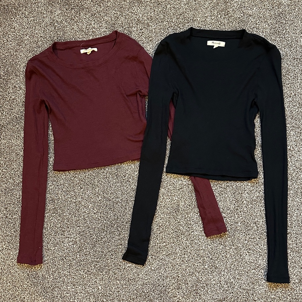 Madewell Long Sleeve Crop Tops bundle - Black and Burgundy